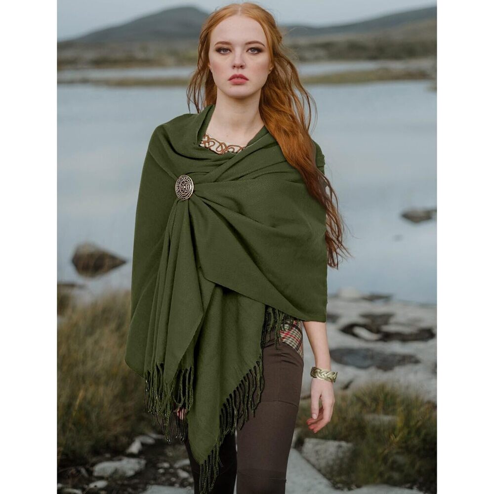 2251 Medieval Northman Shawl Wrap Cloak Viking Brooch Tassel Scarf Shoulder - Picture 2 of 8